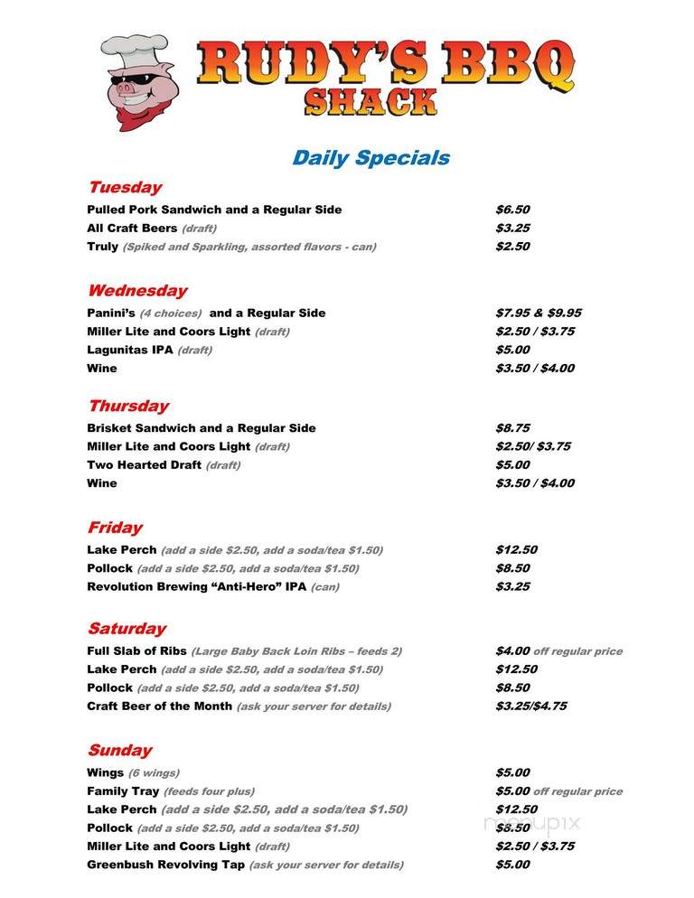 Rudy's BBQ Shack - Valparaiso, IN menu_pic