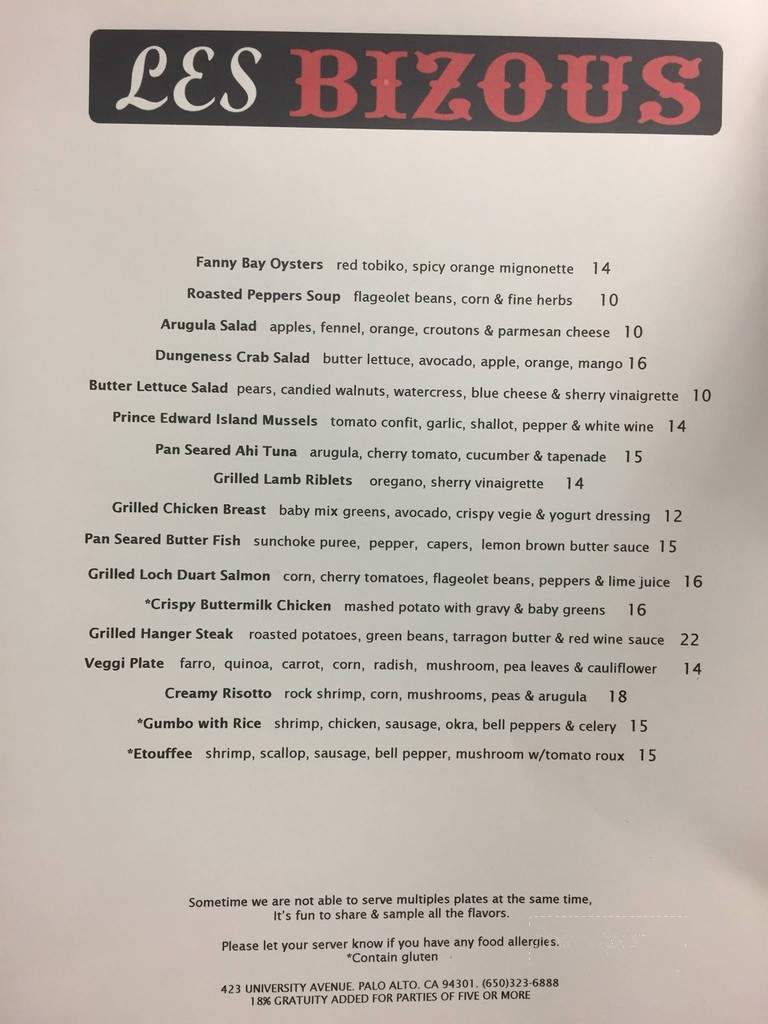 Les Bizous - Palo Alto, CA menu_pic