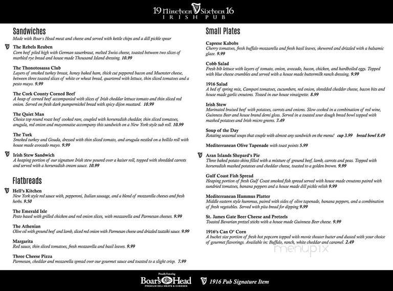 1916 Irish Pub - Plant City, FL menu_pic