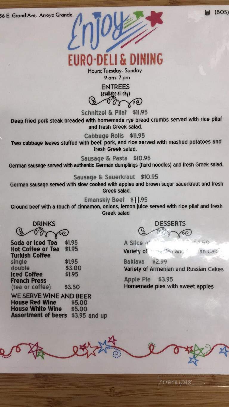 Enjoy Euro Deli & Market - Arroyo Grande, CA menu_pic