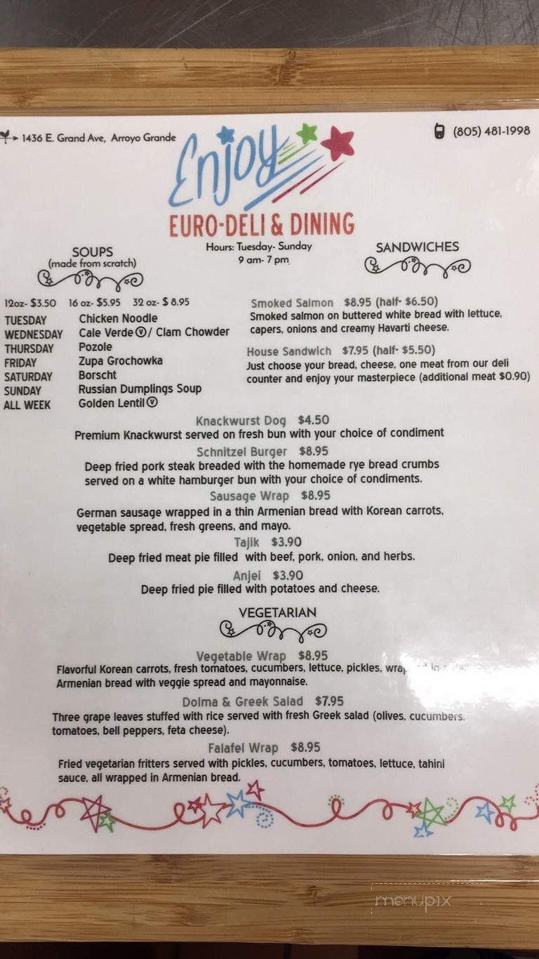 Enjoy Euro Deli & Market - Arroyo Grande, CA menu_pic