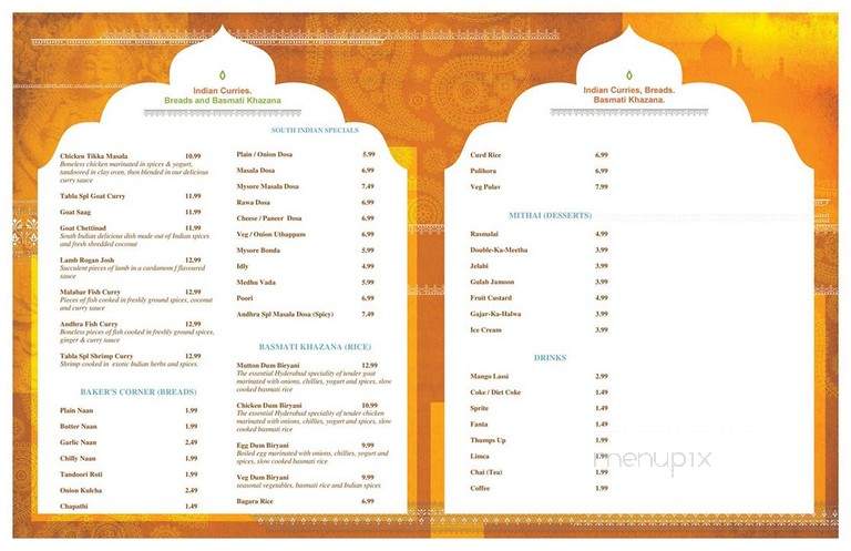 Tabla Indian Cuisine - Exton, PA menu_pic