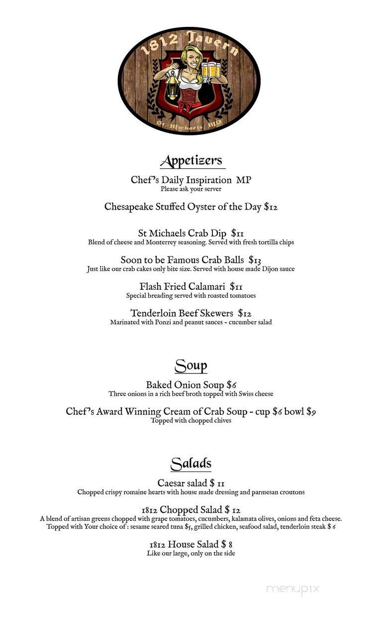 1812 Tavern - Saint Michaels, MD menu_pic