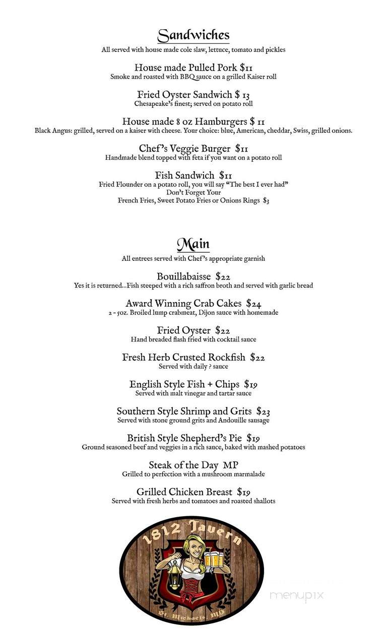 1812 Tavern - Saint Michaels, MD menu_pic