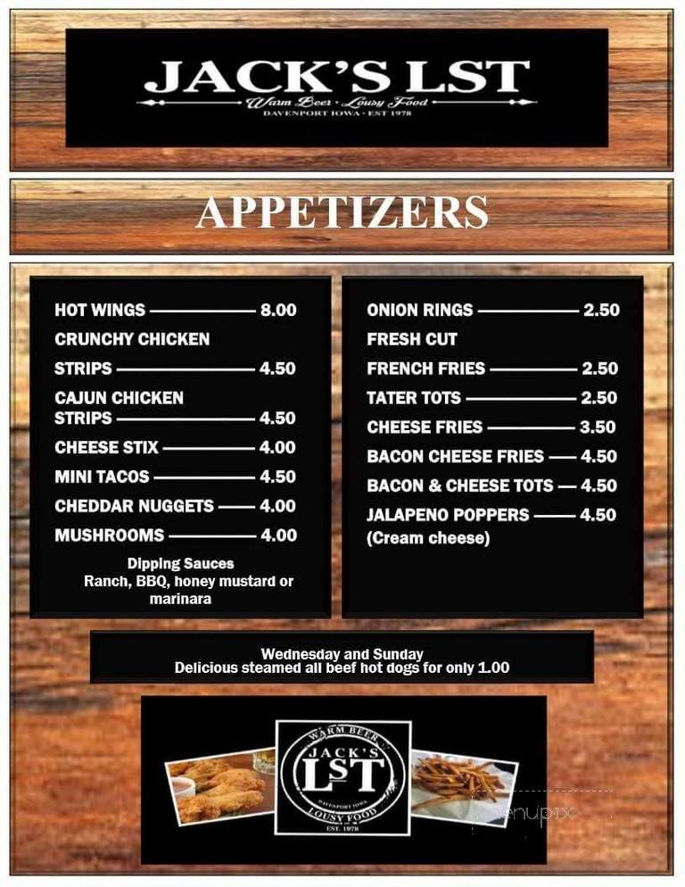 Jack's LST - Davenport, IA menu_pic