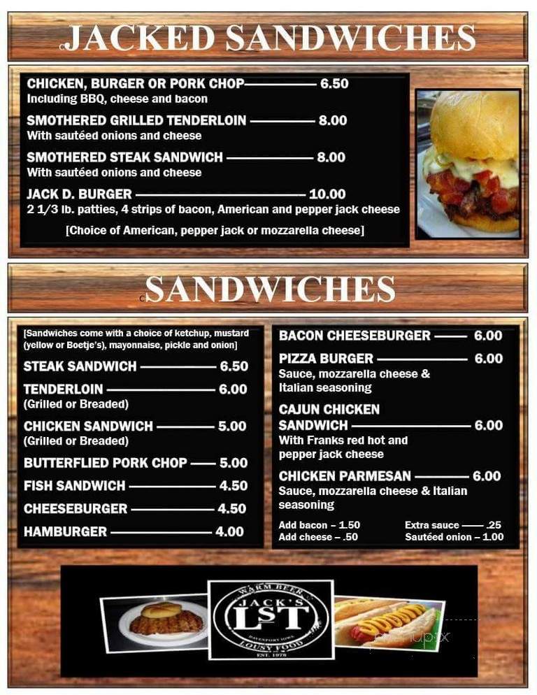 Jack's LST - Davenport, IA menu_pic
