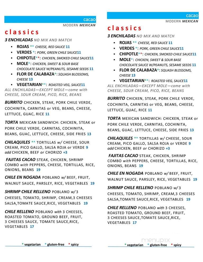 Cacao Restaurante - Prairie Village, KS menu_pic