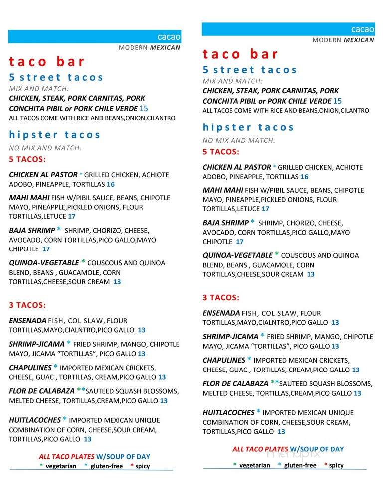 Cacao Restaurante - Prairie Village, KS menu_pic