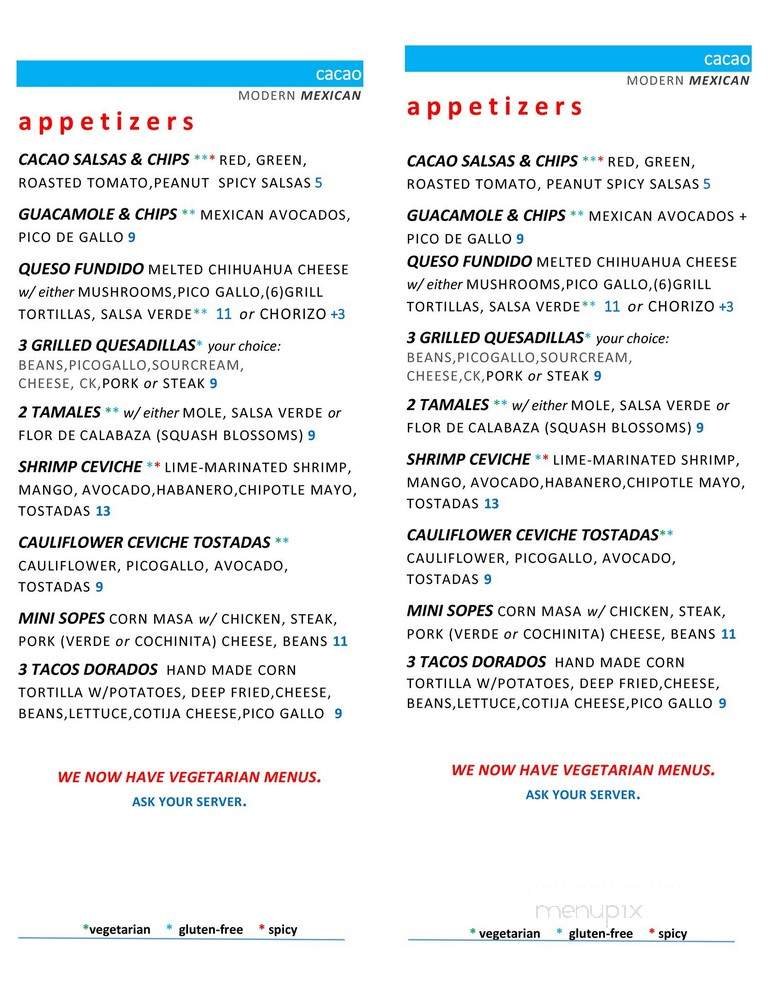 Cacao Restaurante - Prairie Village, KS menu_pic