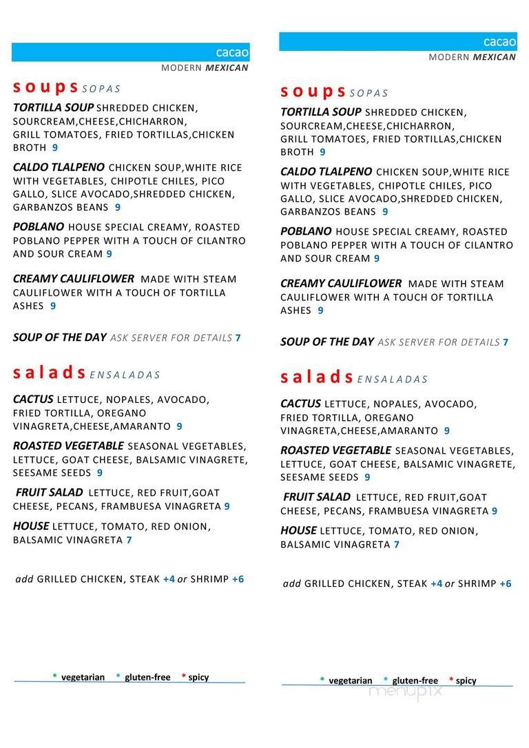 Cacao Restaurante - Prairie Village, KS menu_pic