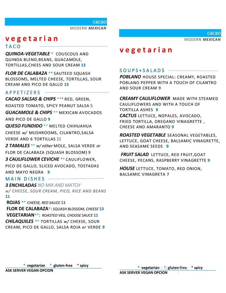 Cacao Restaurante - Prairie Village, KS menu_pic
