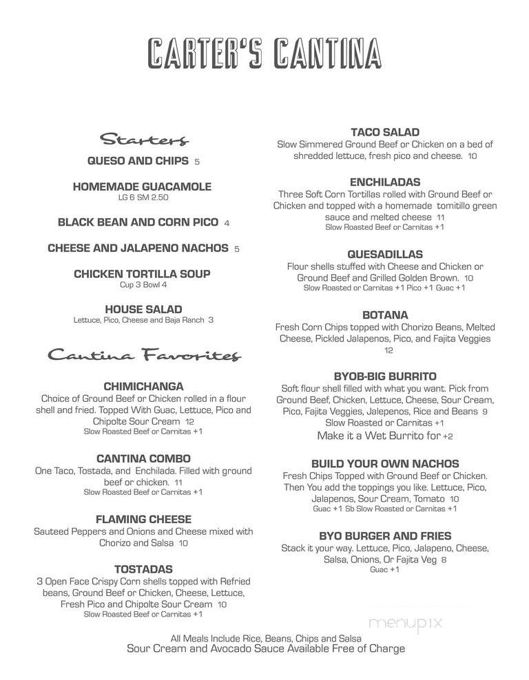 Carter's Cantina - New Haven, MI menu_pic