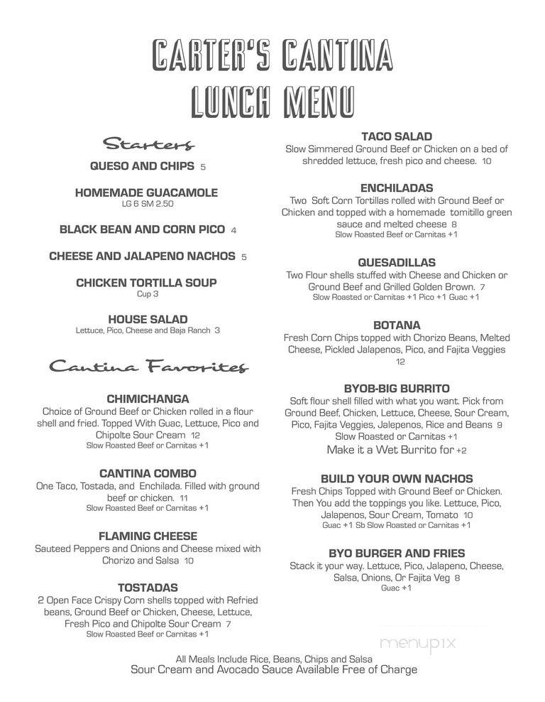 Carter's Cantina - New Haven, MI menu_pic