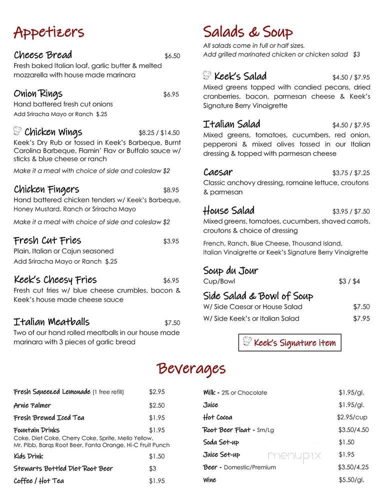Keeks - Watkins, MN menu_pic