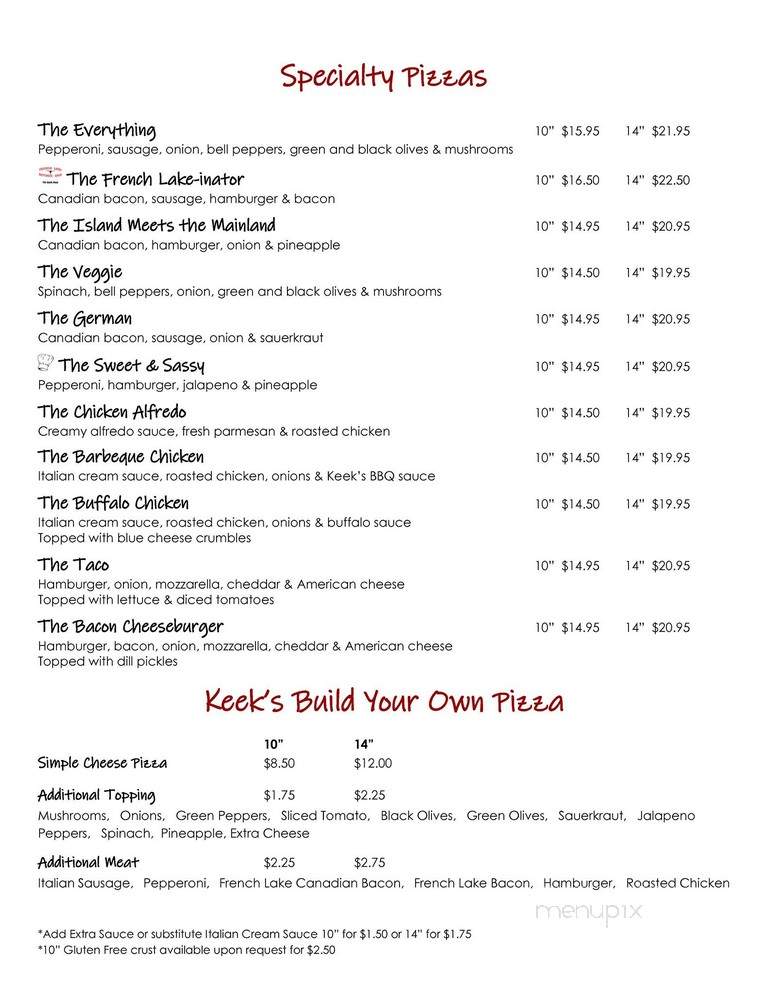 Keeks - Watkins, MN menu_pic