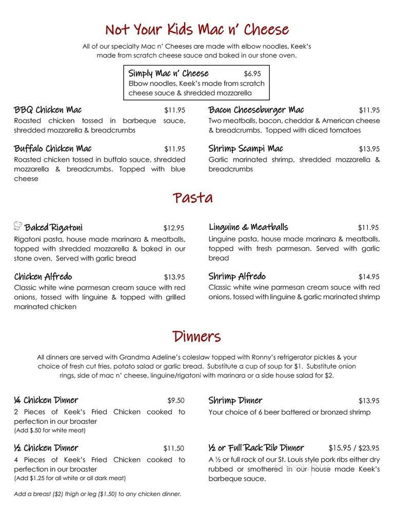 Keeks - Watkins, MN menu_pic