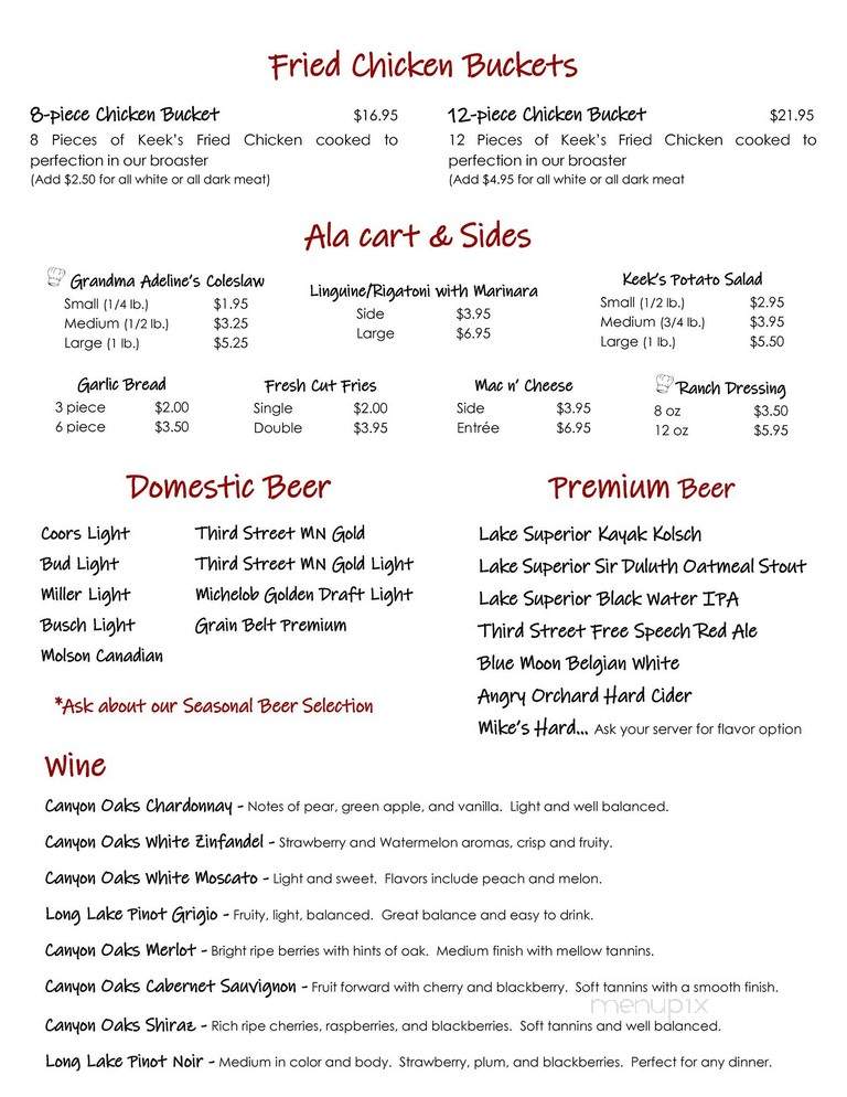 Keeks - Watkins, MN menu_pic