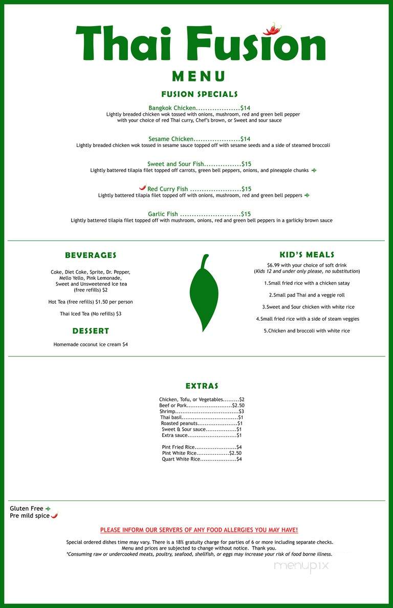 Thai Fusion - Clover, SC menu_pic