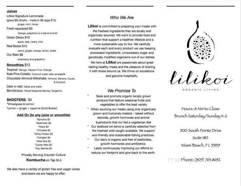 Lilikoi Organic Living - Miami Beach, FL menu_pic