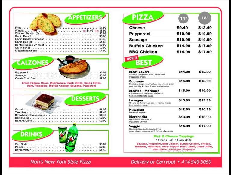 Nori's Pizza - Milwaukee, WI menu_pic