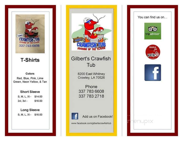 Gilbert's Crawfish Tub - Crowley, LA menu_pic