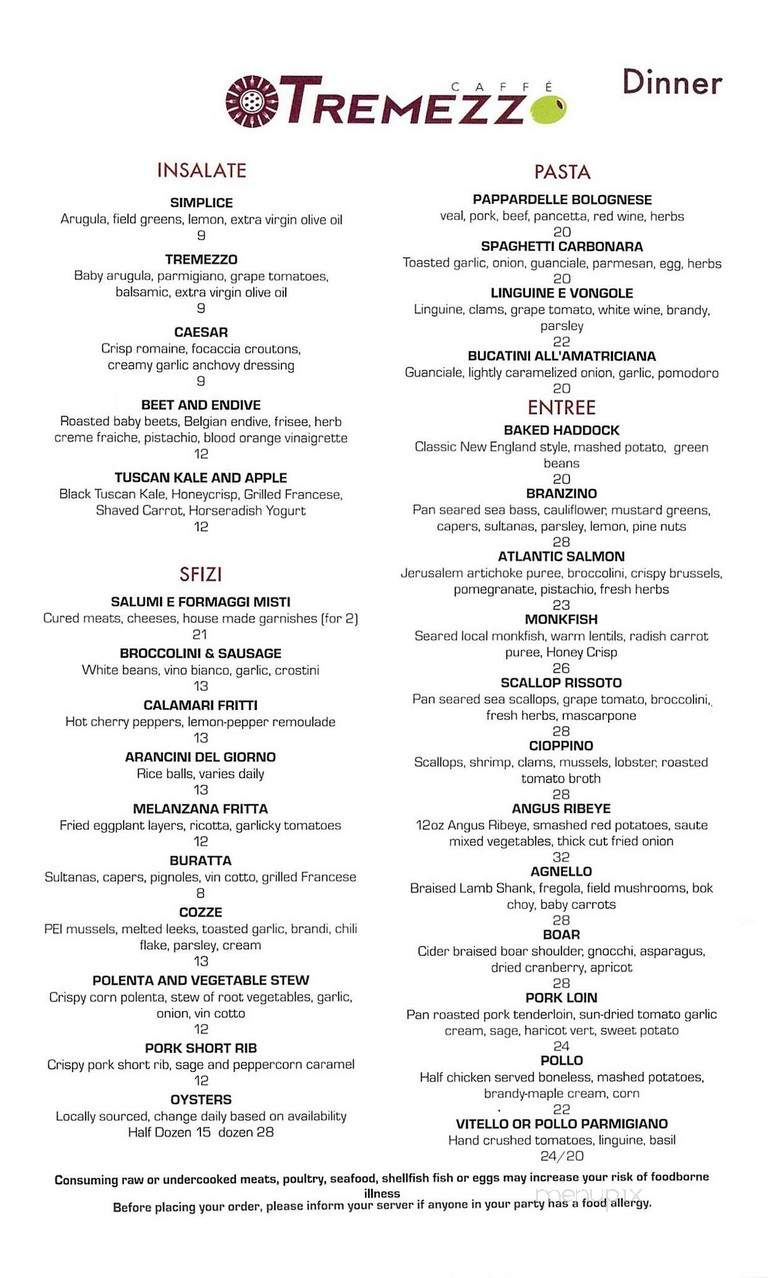 Caffe Tremezzo - Dedham, MA menu_pic