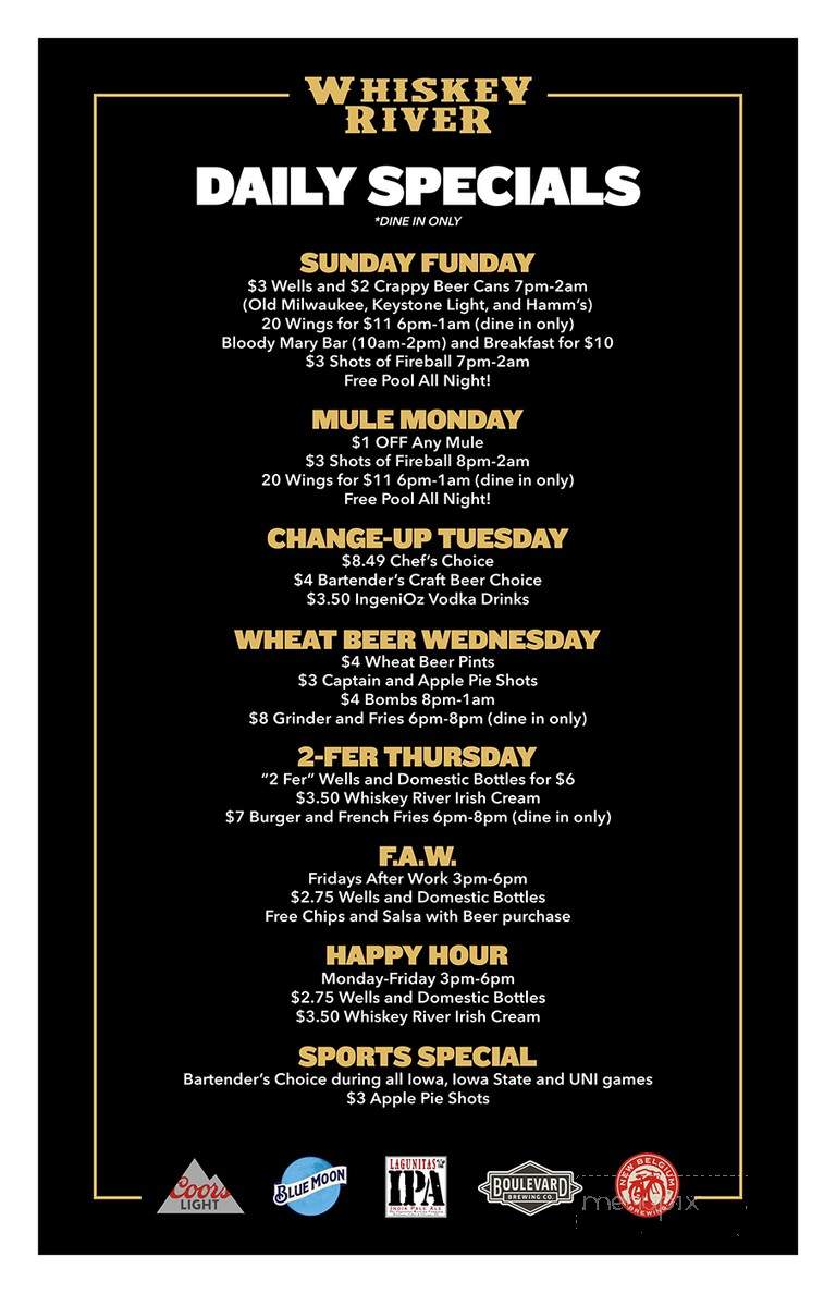Whiskey River - Ankeny, IA menu_pic