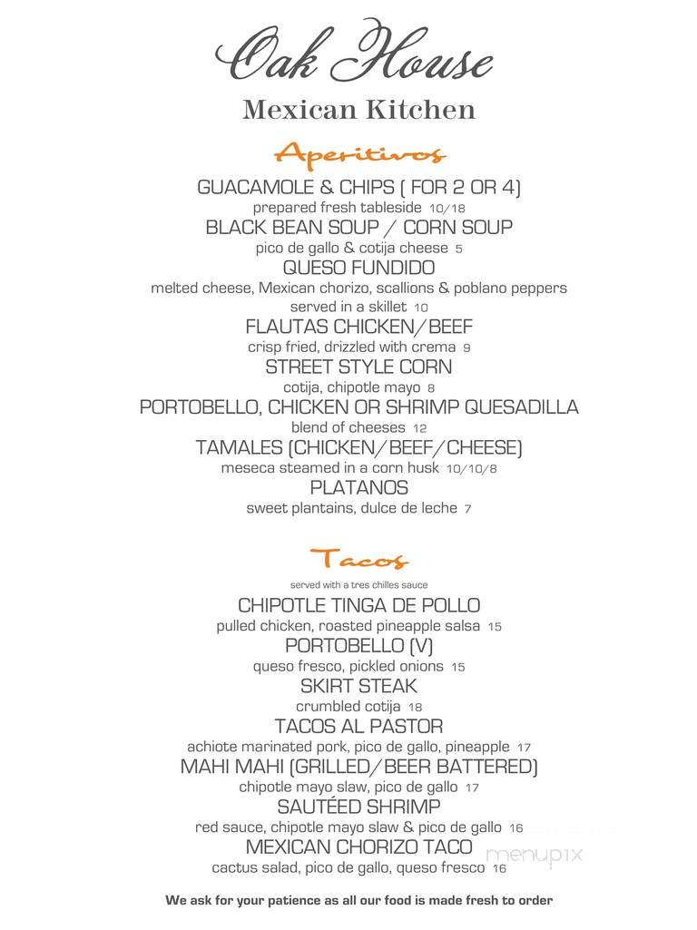 Oak House Mexican Kitchen - Floral Park, NY menu_pic