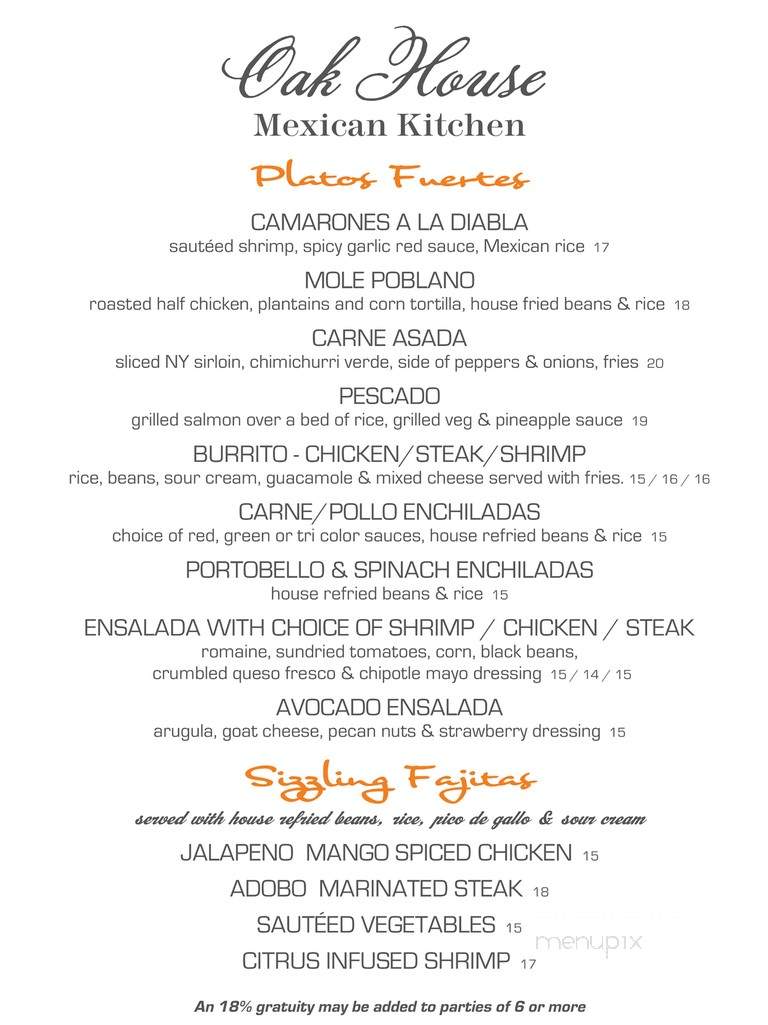 Oak House Mexican Kitchen - Floral Park, NY menu_pic