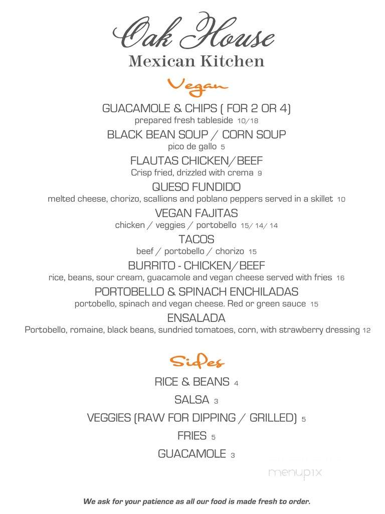 Oak House Mexican Kitchen - Floral Park, NY menu_pic