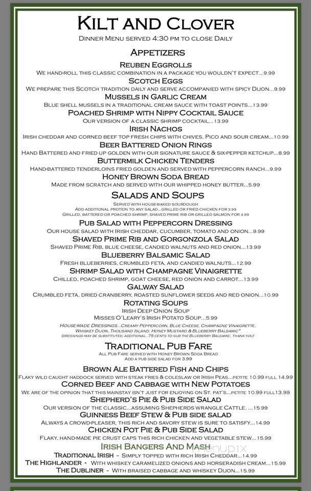 Kilt & Clover - Osage Beach, MO menu_pic