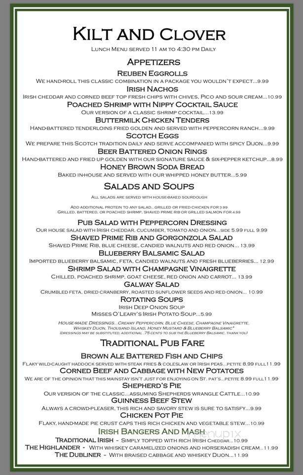 Kilt & Clover - Osage Beach, MO menu_pic