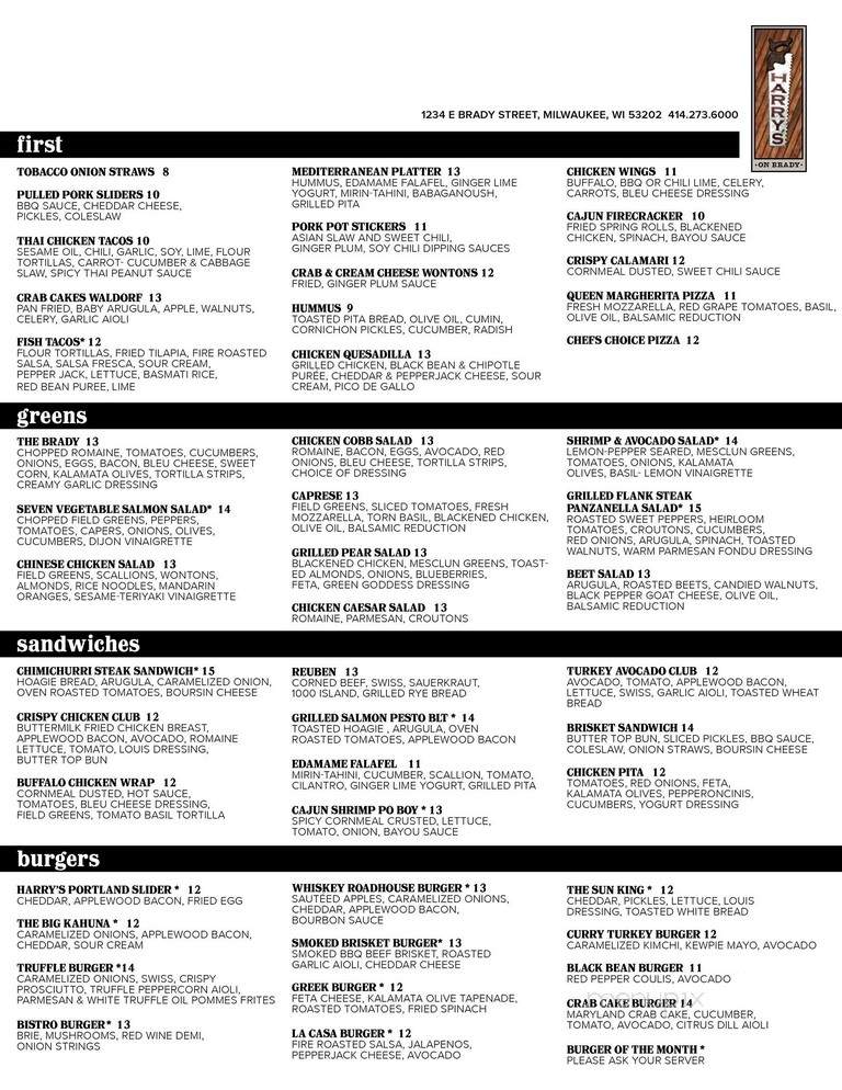 Harry's on Brady - Milwaukee, WI menu_pic