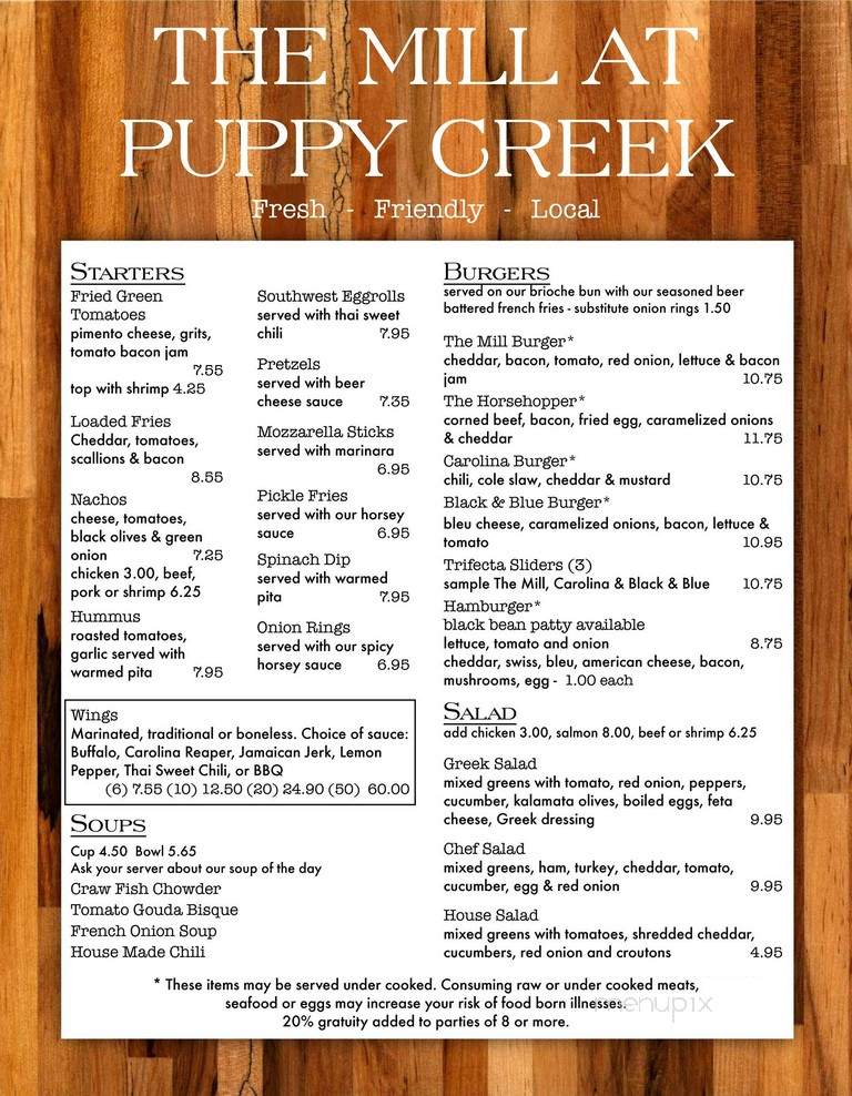 The Mill At Puppy Creek - Raeford, NC menu_pic