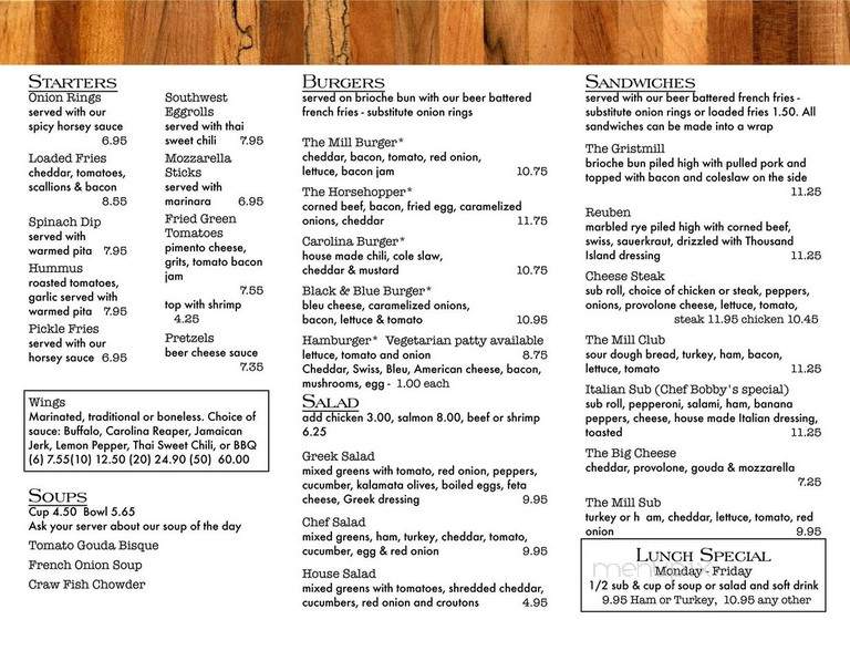 The Mill At Puppy Creek - Raeford, NC menu_pic