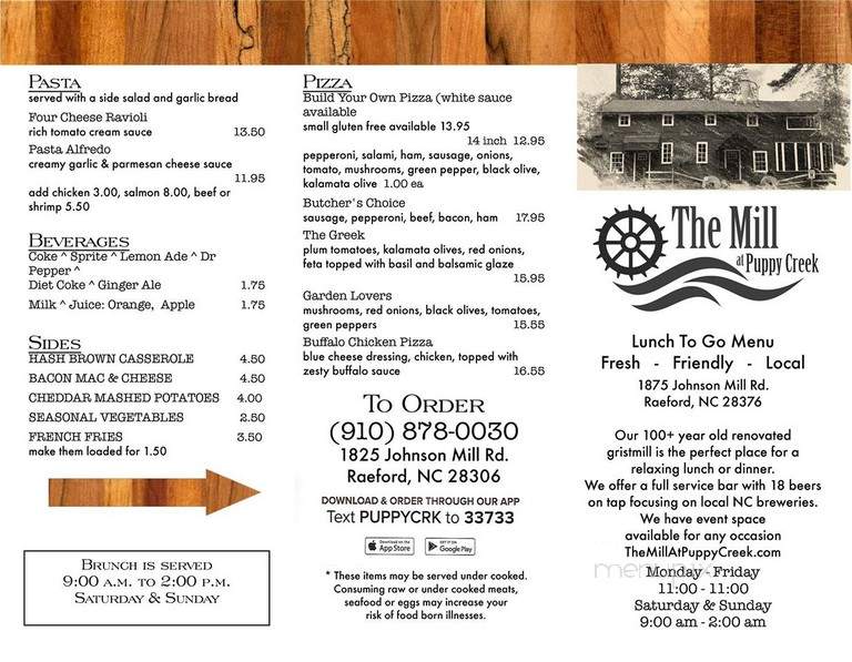 The Mill At Puppy Creek - Raeford, NC menu_pic
