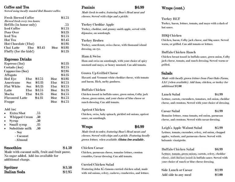 The Whole Bean Coffeehouse - Rocky Mount, VA menu_pic