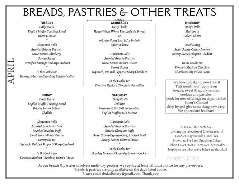 Deda's Bakery - Vancouver, WA menu_pic