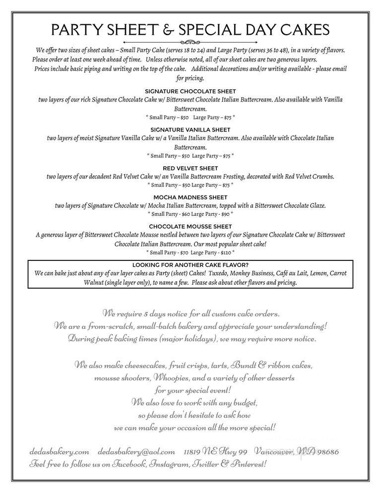 Deda's Bakery - Vancouver, WA menu_pic
