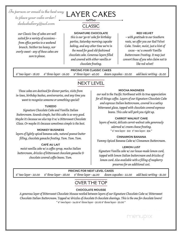 Deda's Bakery - Vancouver, WA menu_pic