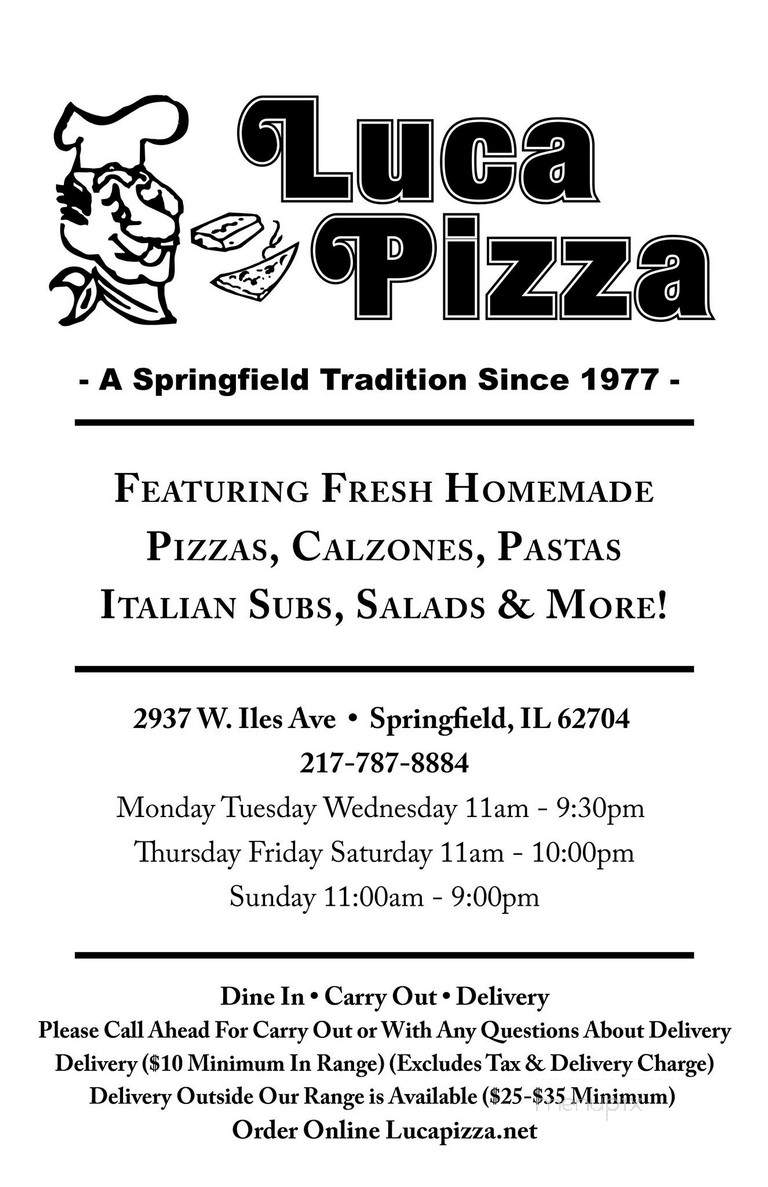 Luca Pizza - Springfield, IL menu_pic