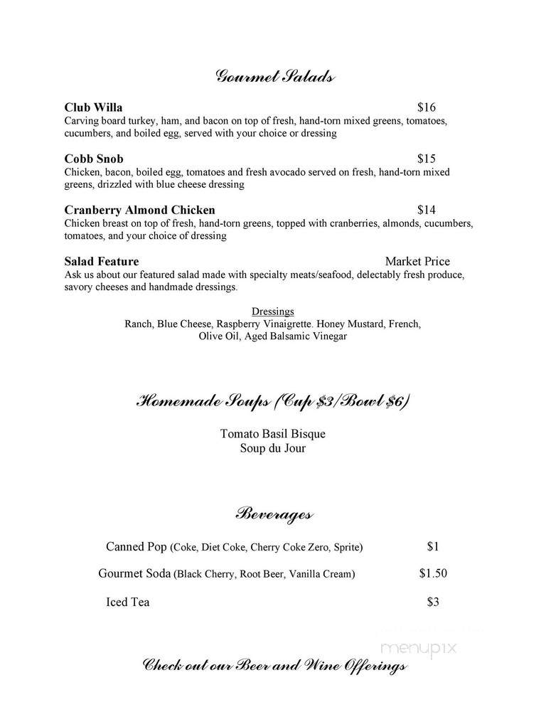 Willa B's - Yankton, SD menu_pic