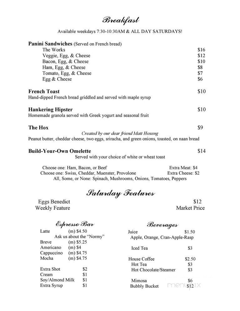Willa B's - Yankton, SD menu_pic