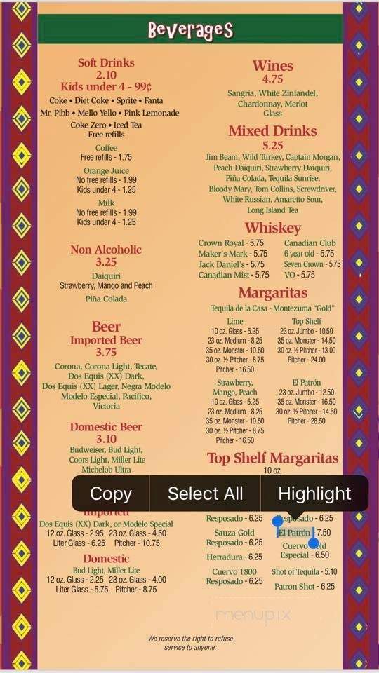 El Torito Mexican Grill - Paducah, KY menu_pic