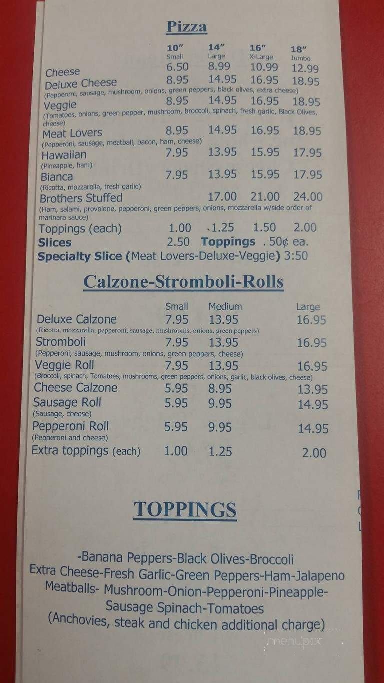 Brothers New York Style Pizza - Albany, GA menu_pic