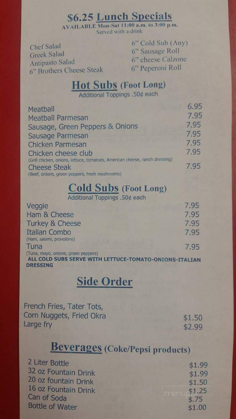 Brothers New York Style Pizza - Albany, GA menu_pic