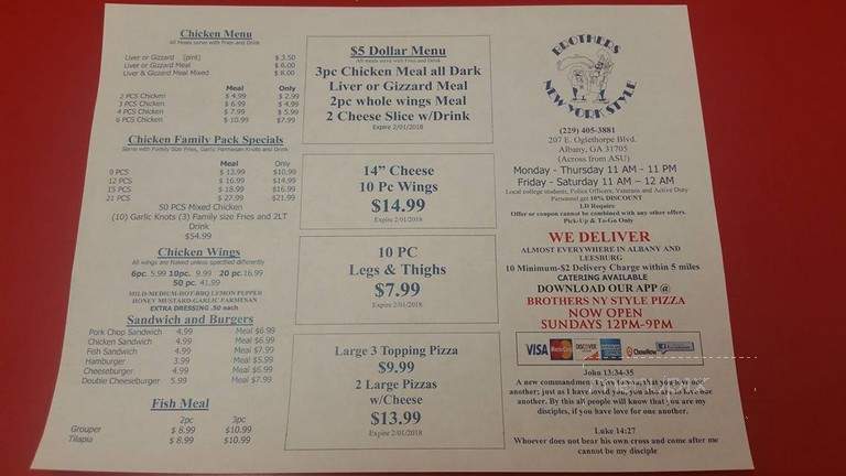 Brothers New York Style Pizza - Albany, GA menu_pic