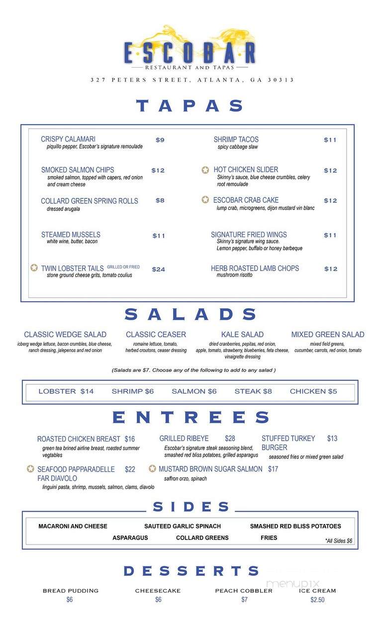 Escobar Restaurant and Tapas - Atlanta, GA menu_pic