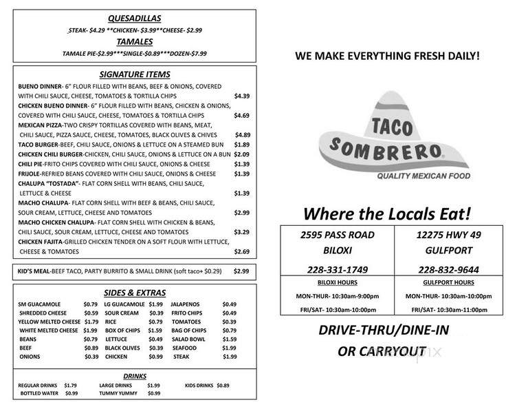 Taco Sombrero - Biloxi, MS menu_pic