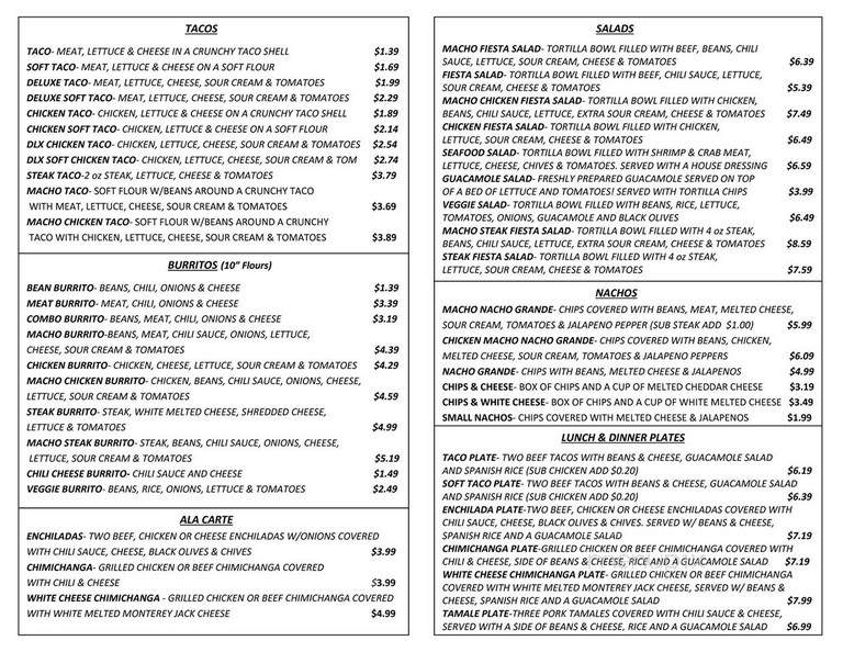 Taco Sombrero - Biloxi, MS menu_pic